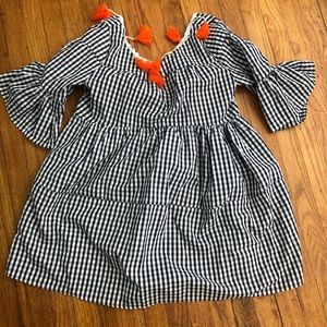 SHEIN Black & White Gingham Mini Dress with Orange Tassels